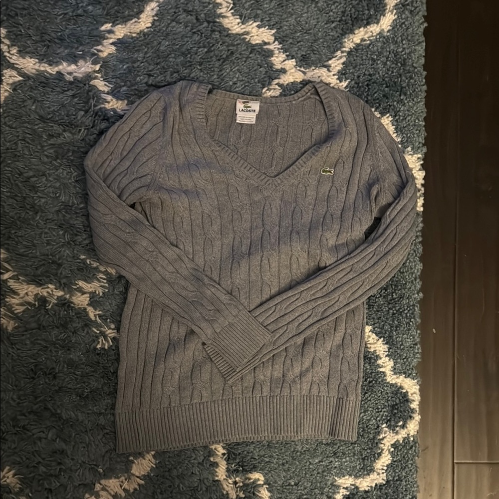 Lacoste Heather Gray V-Neck Sweater